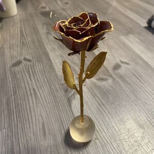 Vintage  24k Gold Dipped Red Rose Paper Weight Mothers Day Gift Valentines Day